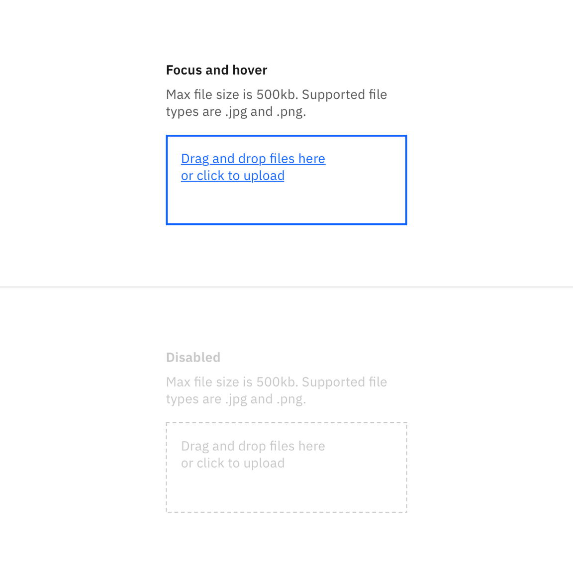 Examples of drag and drop file uploader states